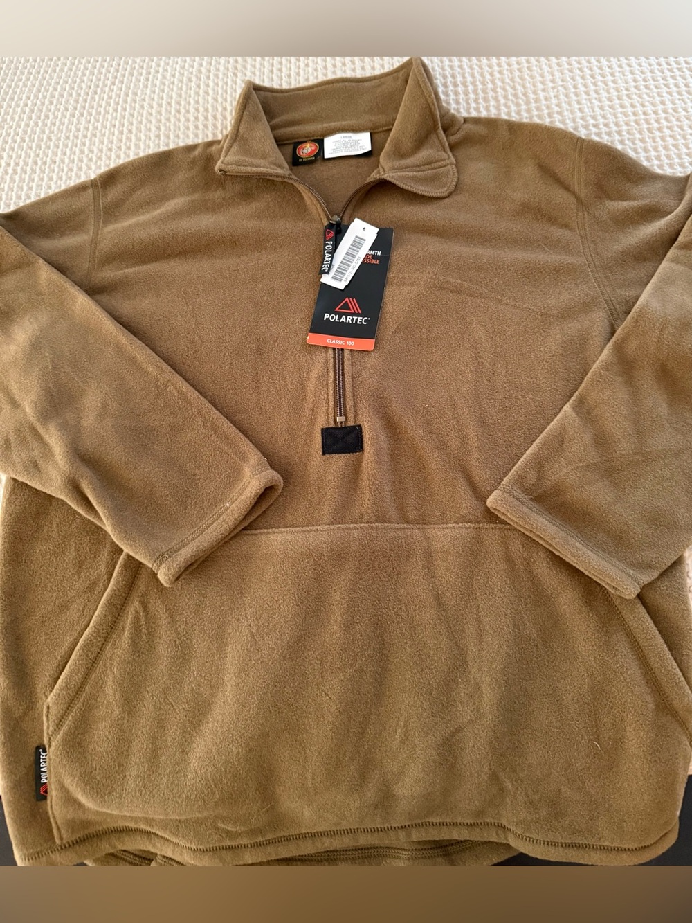 USMC Polartec Classic 100 Half Zip Fleece Kangaroo Pocket Coyote L NWT
